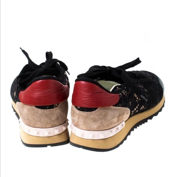VALENTINO Multicolor Suede Leather & Macramé Lace Rockrunner Sneakers Size 37.5 - Picture 2 of 14